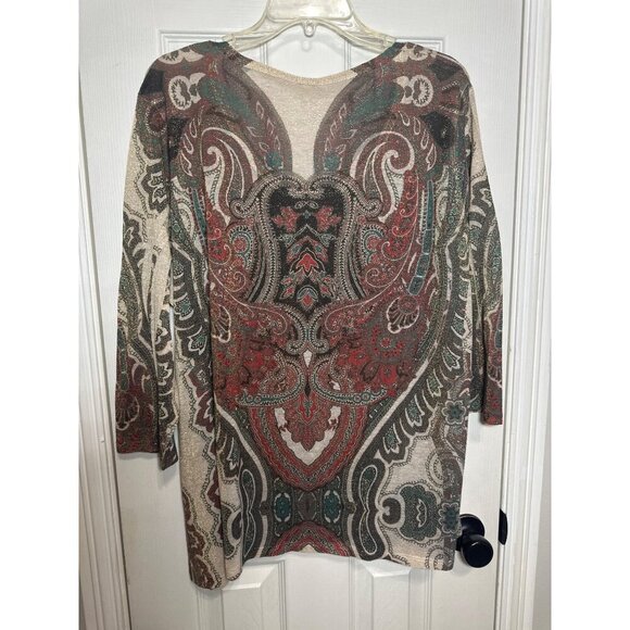 Reba Woman 3X Paisley Tunic Top Sheer Lightweight Knit With 3/4 Sleeves - Picture 2 of 8